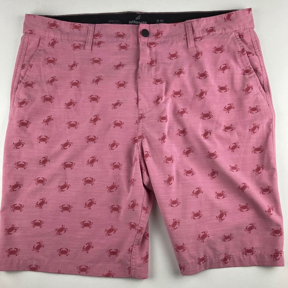 Atlantis Weathergear Shorts Mens 40 Pink Crab Print Stretch Casual Coastal